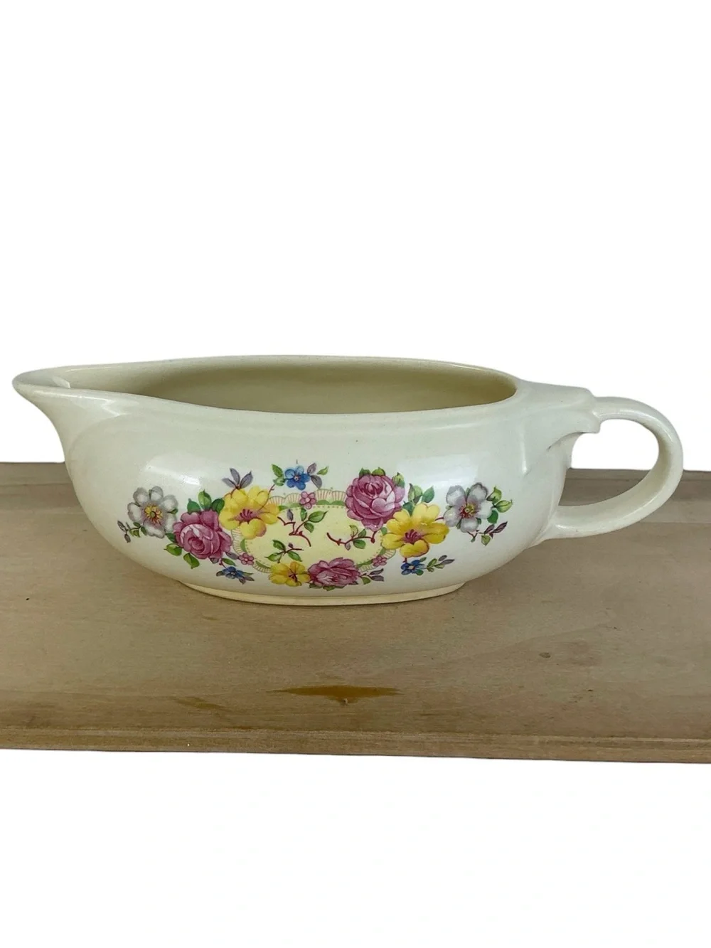 Vintage Taylor Smith China Gravy Boat & Dish Floral Creamy Ivory 2 Pc MCM 1940’s